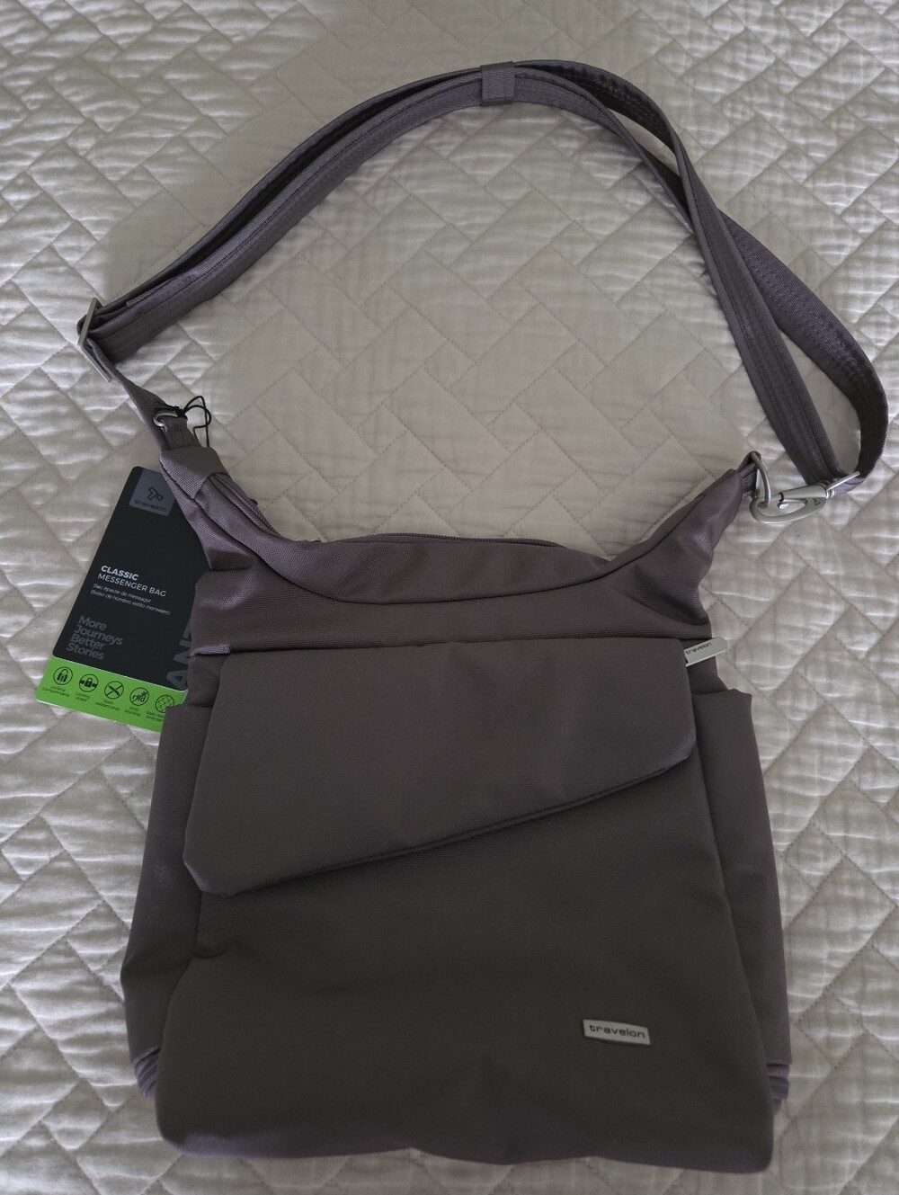Travelon Taupe Crossbody Messenger Bag